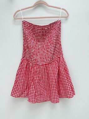 Hollister red Gingham Smocked romper dress